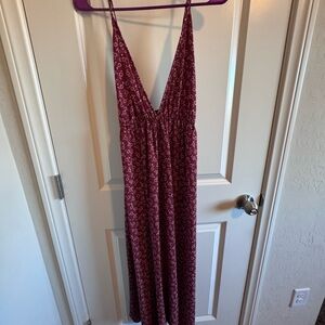 Deep V-Neck Burgundy Floral Maxi Dress